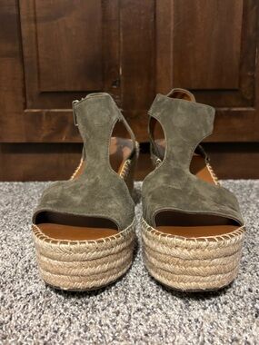 Franco Sarto Olive Green Suede Espadrille Platform Sandals